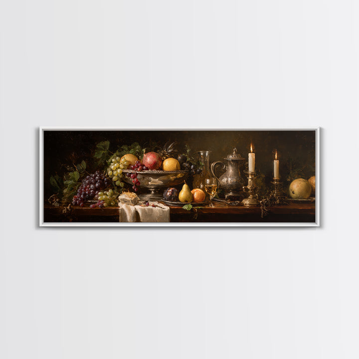 Oil Painted Fruit Still Life on Dark Framed Canvas Print, Renaissanceinspired Art, Wall Art, Living Room Decor, Abstract Art, REN-3x1-67