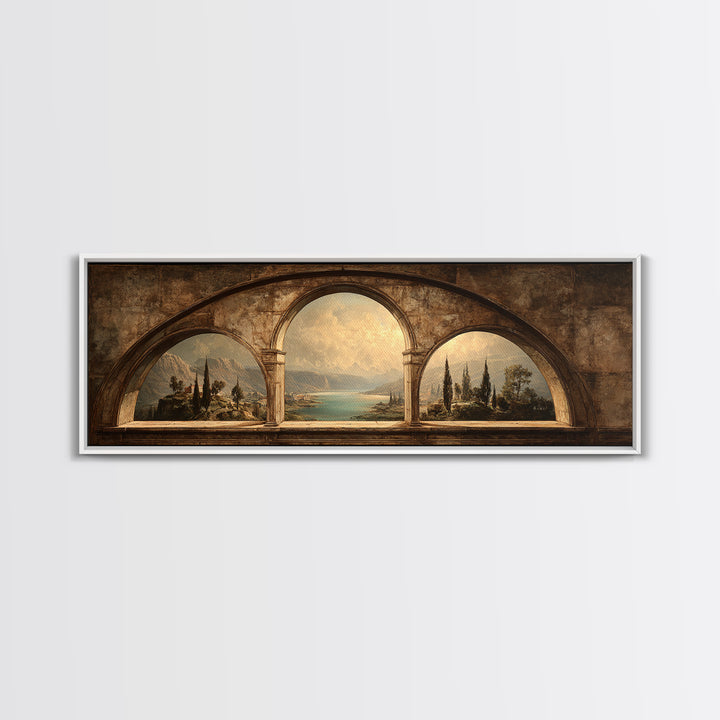 Architectural Arch with Italian Landscape Beyond Canvas Print, Renaissanceinspired Art, Mosaic Wall Art, Living Room Decor, REN-3x1-99