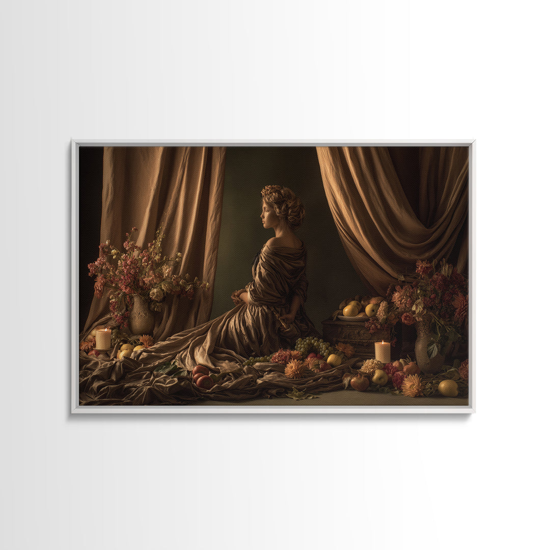 Mythic Goddess in Flowing Drapery Framed Canvas Print, Renaissanceinspired Art, Contemporary Art, Living Room Decor, Classic, REN-3x2-36