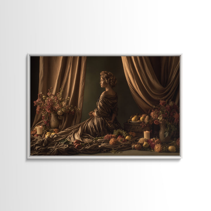 Mythic Goddess in Flowing Drapery Framed Canvas Print, Renaissanceinspired Art, Contemporary Art, Living Room Decor, Classic, REN-3x2-36