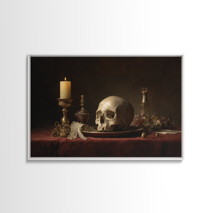 Old Master Skull and Candle Still Life Canvas Print, Renaissanceinspired Art, Digital Art, Living Room Decor, Fine Art, Classic, REN-3x2-38