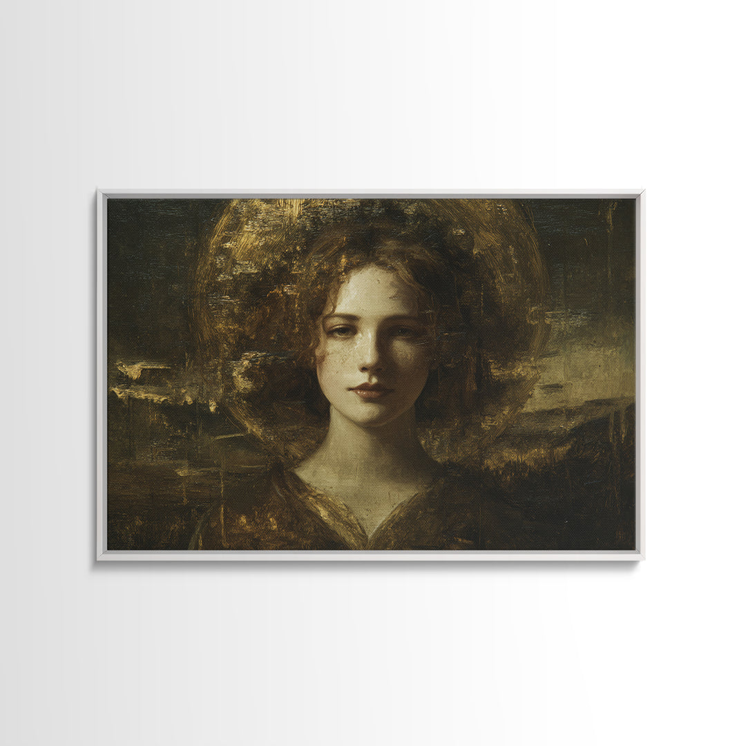 Gold Halo Portrait Canvas Print, Renaissanceinspired Art, Digital Print, Living Room Decor, Fine Art, Classic, Living Room Art, REN-3x2-57