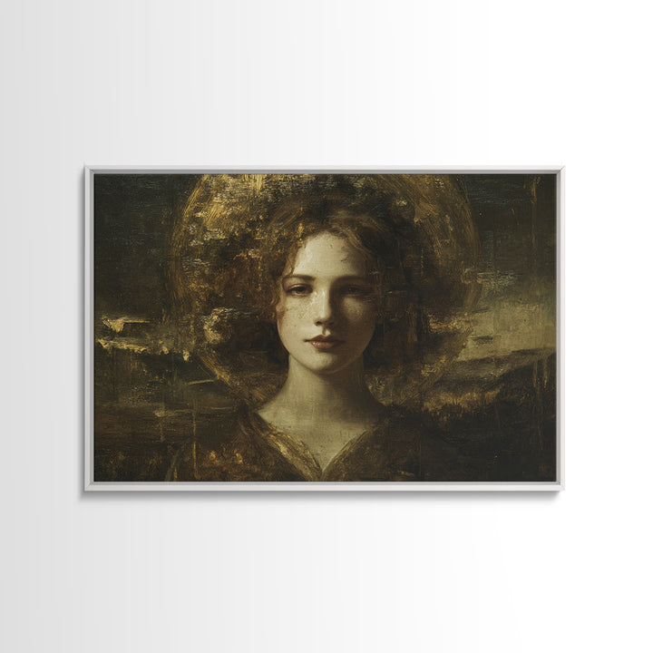 Gold Halo Portrait Canvas Print, Renaissanceinspired Art, Digital Print, Living Room Decor, Fine Art, Classic, Living Room Art, REN-3x2-57