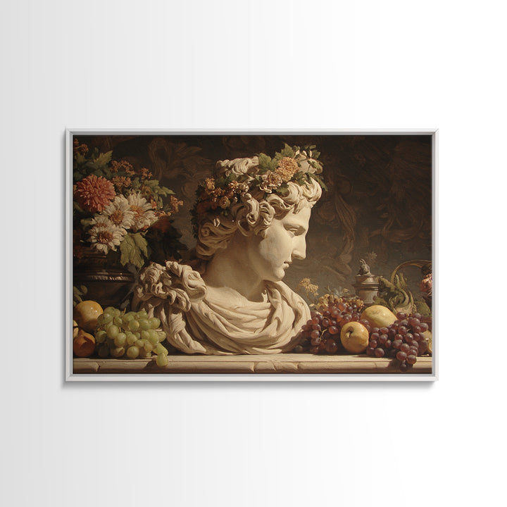 Floral Garland Surrounding a Classical Profile Canvas Print, Renaissanceinspired Art, Canvas Wall Art, Living Room Decor, REN-3x2-74