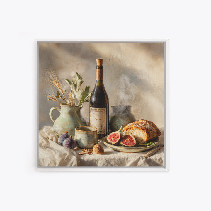 Wine Bottle and Figs Framed Canvas Print, Restaurant Art, Modern Decor, Restaurant Decor, Fine Art, Bistro, Poster, Wall Decor, RES-1x1-1