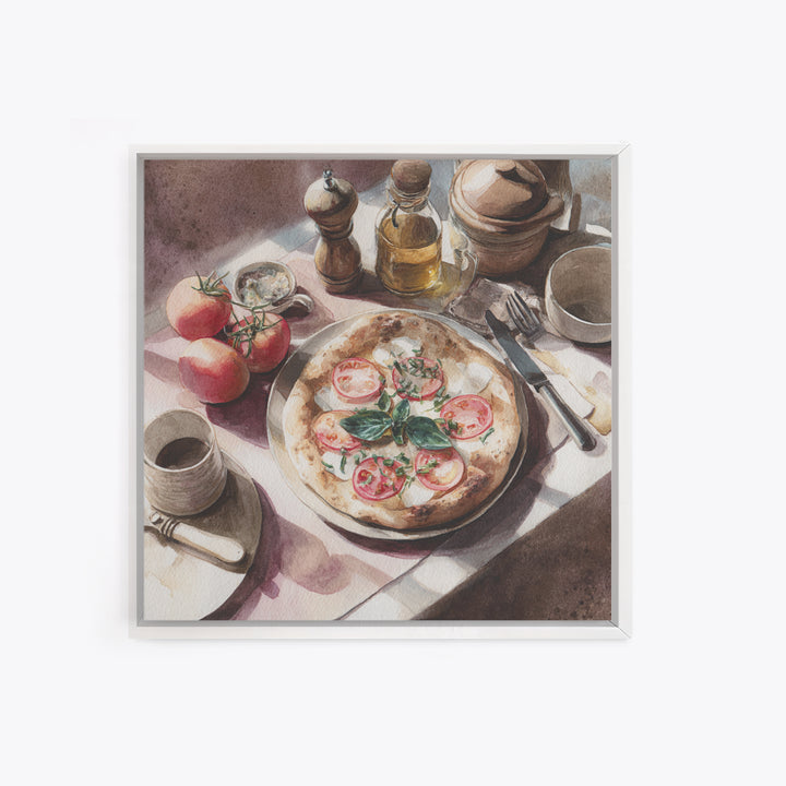 Pizzeria Tomato Basil and Mozzarella Still Life Canvas Print, Restaurant Art, Kitchen Wall Decor, Restaurant Decor, Bistro, RES-1x1-10