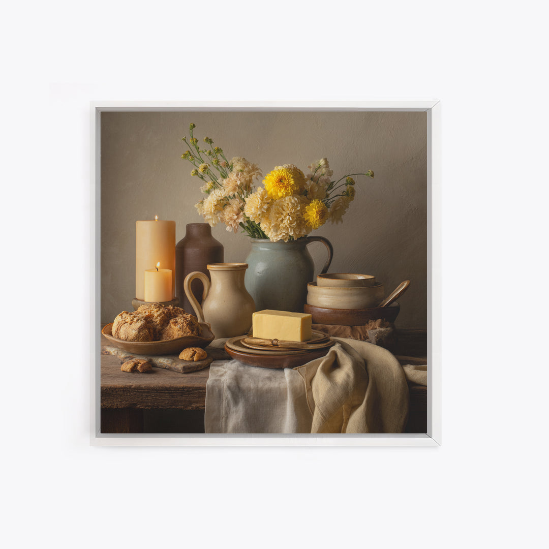 Elegant Table Objects Framed Canvas Print, Restaurant Art, Bedroom Wall Art, Restaurant Decor, Watercolor Art, Bistro, RES-1x1-24