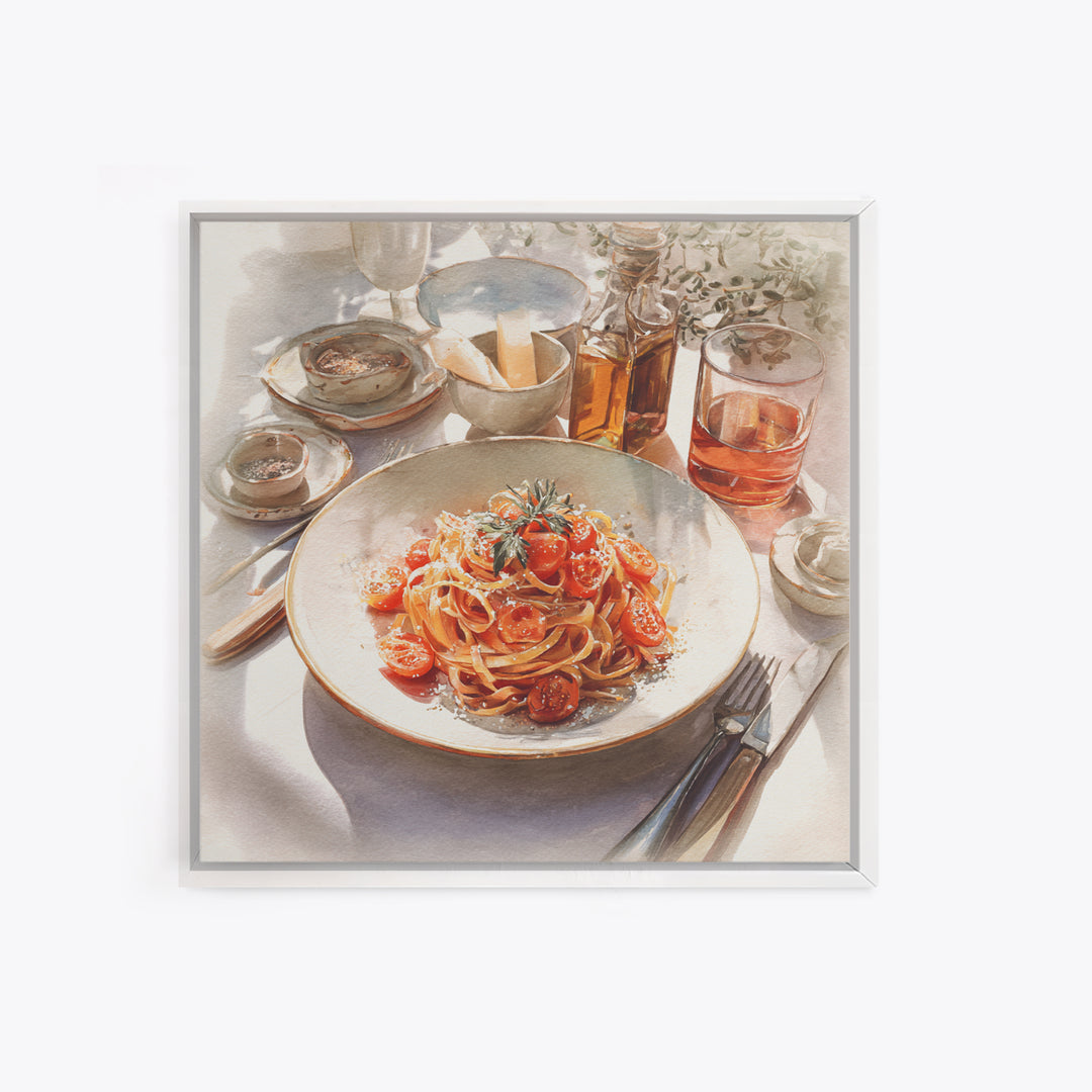 Fresh Pasta with Tomatoes and Basil Canvas Print, Restaurant Art, Cool Wall Art, Restaurant Decor, Fine Art, Bistro, RES-1x1-26