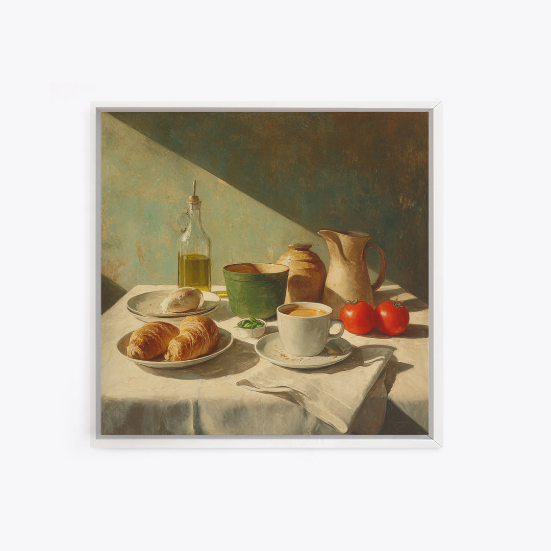 French Bistro Coffee and Croissant Still Life Canvas Print, Restaurant Art, Food Art, Restaurant Decor, Oil Painting, Bistro, RES-1x1-30