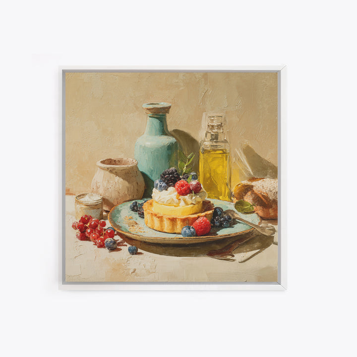 Dessert Tart with Berries and Cream Framed Canvas Print, Restaurant Art, Room Decor, Restaurant Decor, Fine Art, Bistro, RES-1x1-40