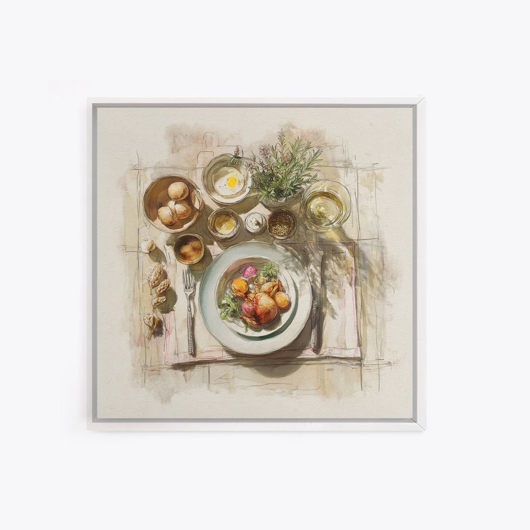 Rooster and Herbs for Farmhouse Restaurant Mood Framed Canvas Print, Restaurant Art, Kitchen Decor, Restaurant Decor, Bistro, RES-1x1-44