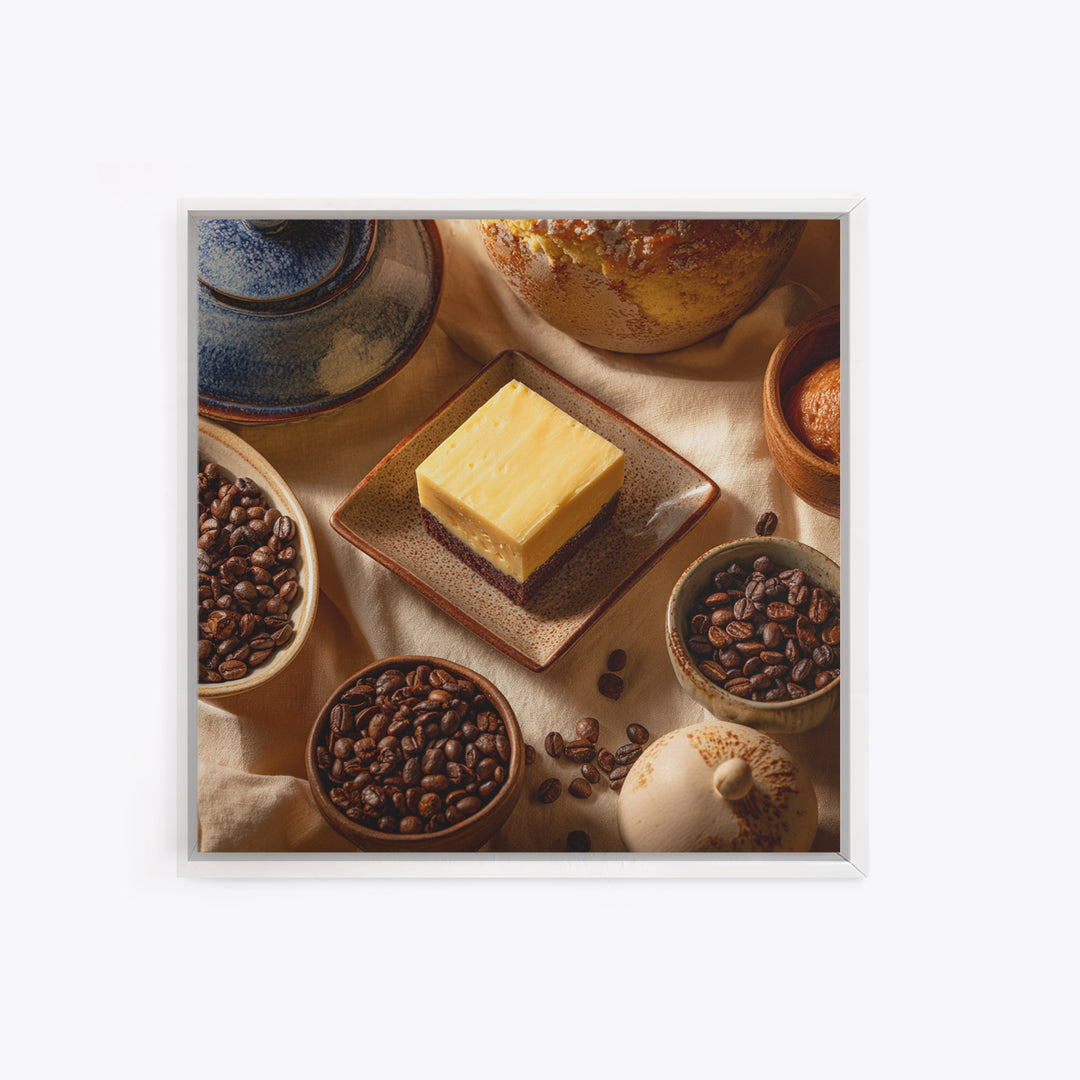 Coffee Beans and Pastry Arrangement Framed Canvas Print, Restaurant Art, Stained Glass Art, Restaurant Decor, Fine Art, Bistro, RES-1x1-46