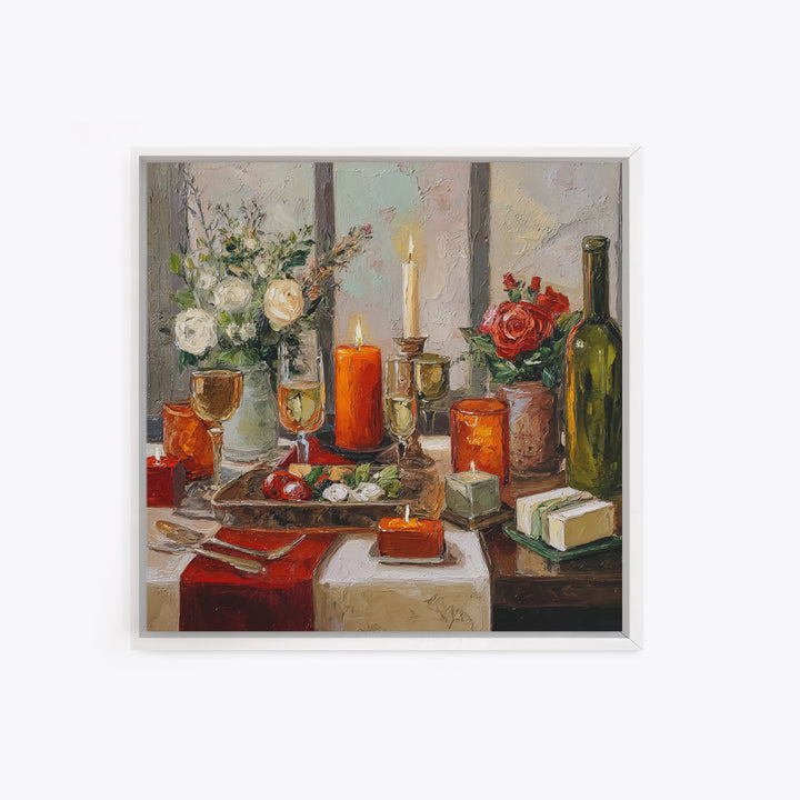 Elegant Table Objects Framed Canvas Print, Restaurant Art, Wall Decor, Restaurant Decor, Oil Painting, Bistro, Farmhouse Decor, RES-1x1-48