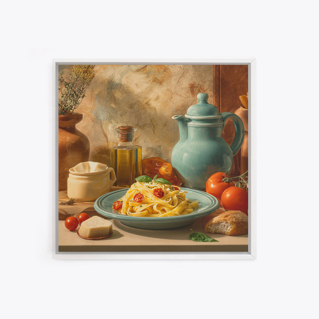 Fresh Pasta with Tomatoes and Basil Canvas Print, Restaurant Art, Cool Wall Art, Restaurant Decor, Fine Art, Bistro, RES-1x1-50
