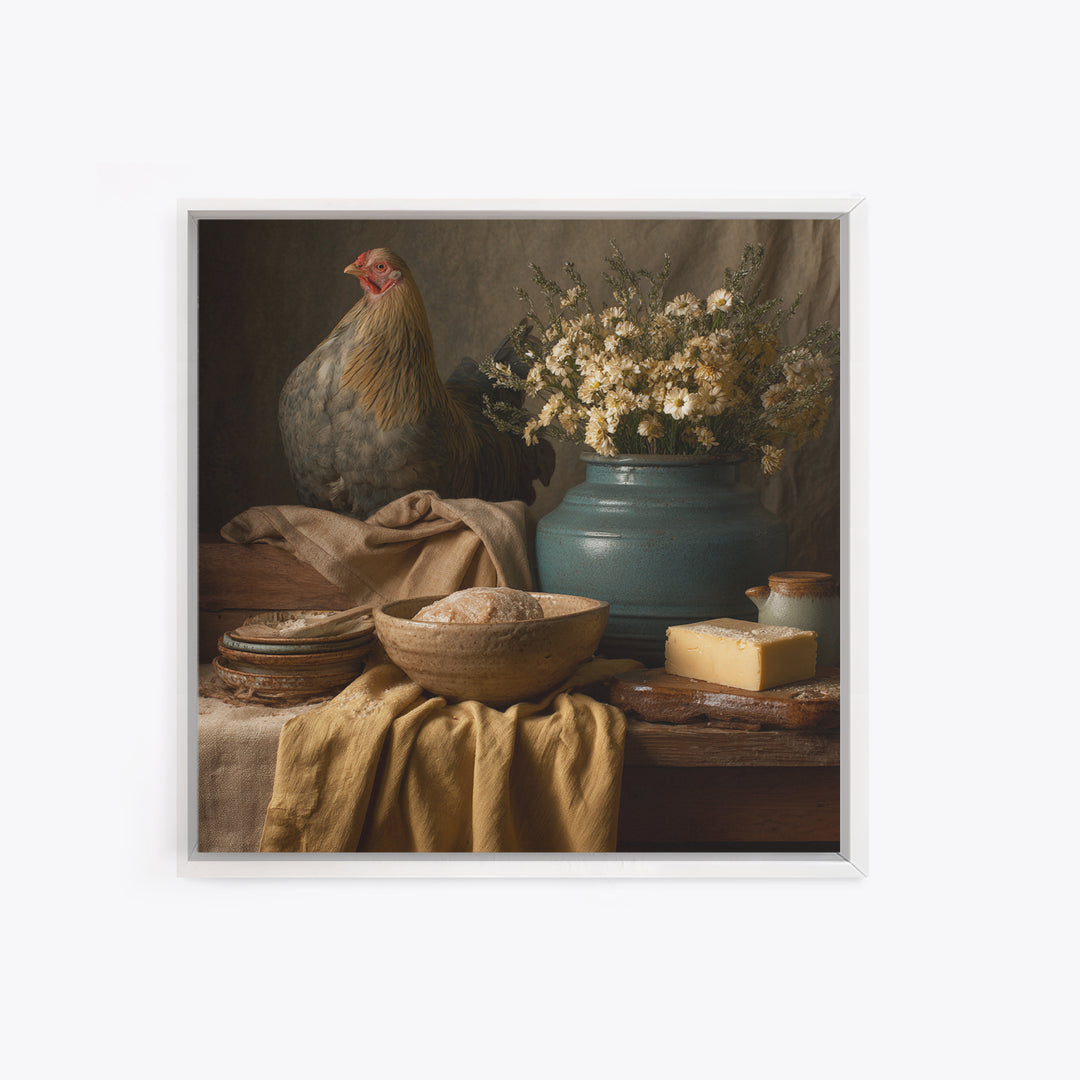 Rooster and Herbs for Farmhouse Restaurant Mood Framed Canvas Print, Restaurant Art, Canvas Print, Restaurant Decor, Bistro, RES-1x1-68