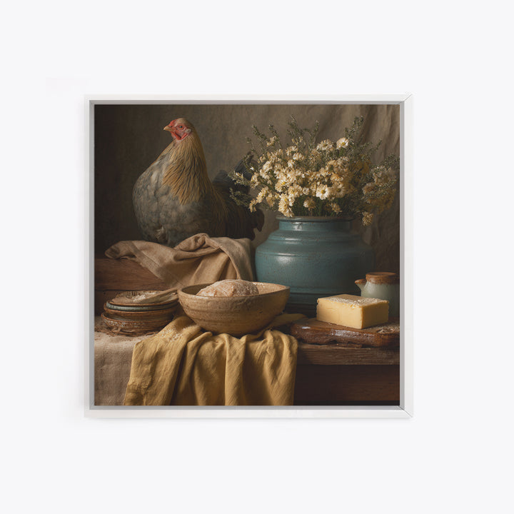 Rooster and Herbs for Farmhouse Restaurant Mood Framed Canvas Print, Restaurant Art, Canvas Print, Restaurant Decor, Bistro, RES-1x1-68