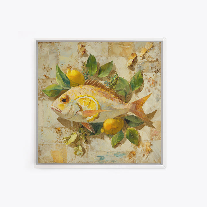 Fresh Fish with Lemon and Herbs Framed Canvas Print, Restaurant Art, Cool Wall Art, Restaurant Decor, Fine Art, Bistro, RES-1x1-71
