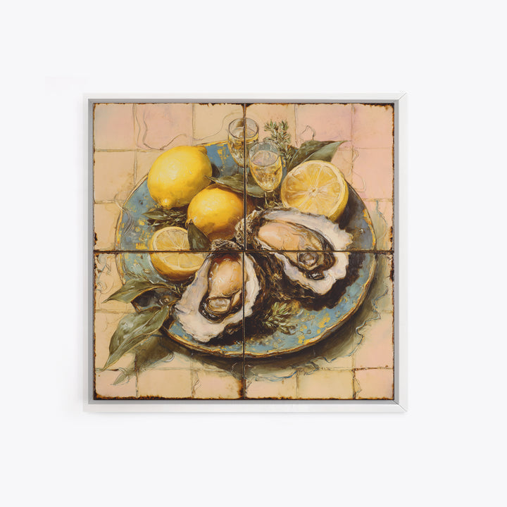 Oyster Platter with Lemons and Champagne Canvas Print, Restaurant Art, Statement Artwork, Restaurant Decor, Fine Art, Bistro, RES-1x1-75