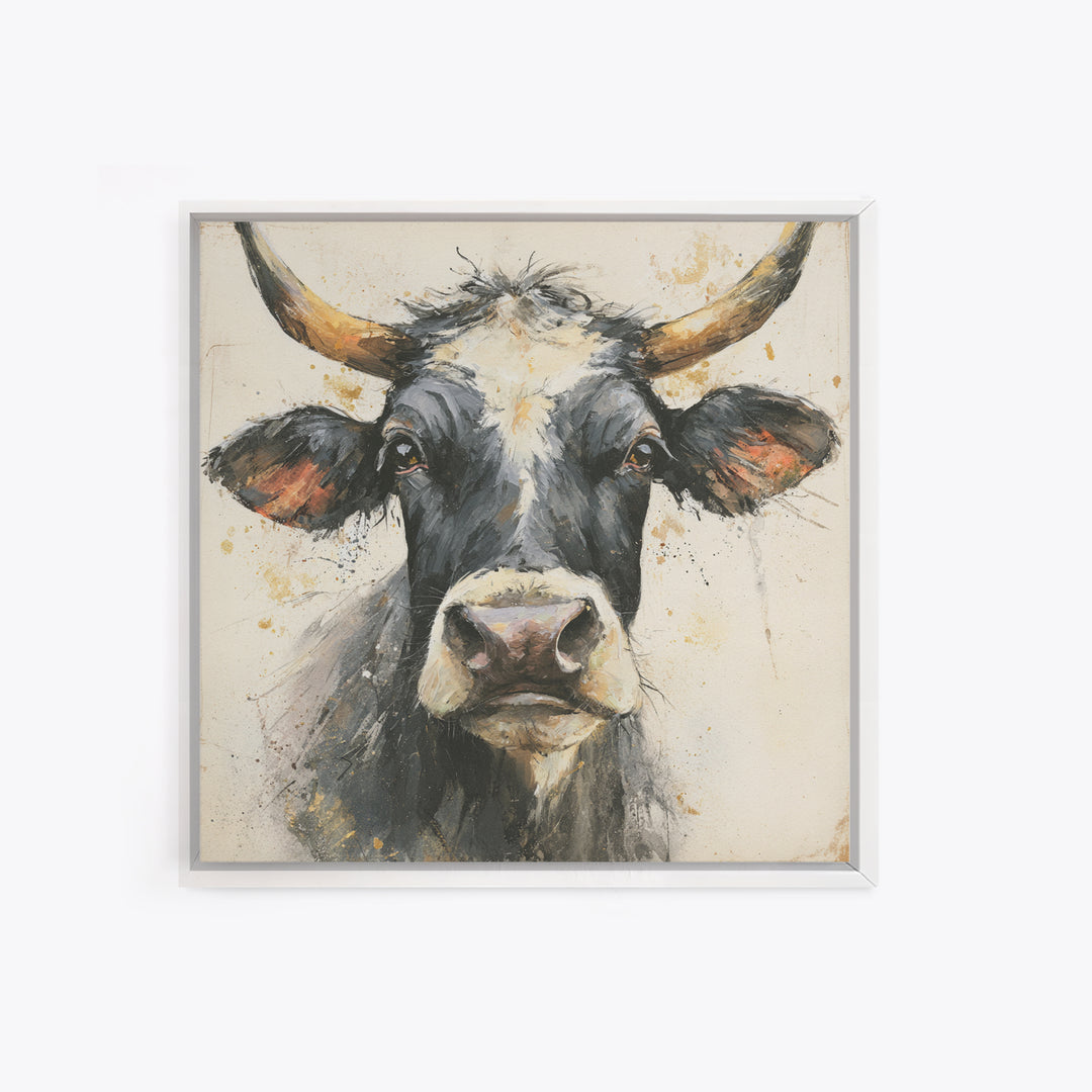 Steakhouse Black and Gold Bull Portrait Framed Canvas Print, Restaurant Art, Boho Decor, Restaurant Decor, Fine Art, Bistro, RES-1x1-79