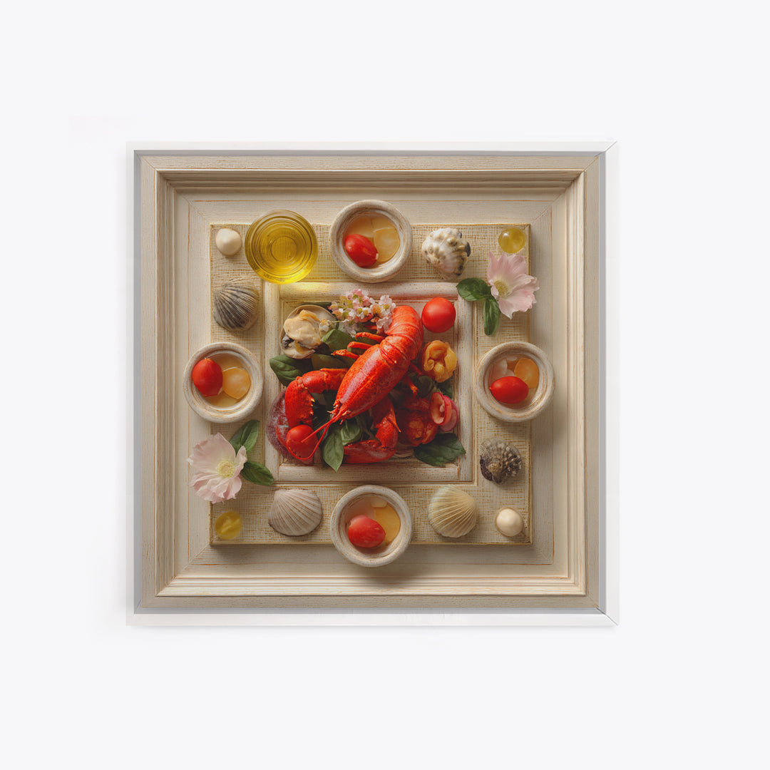 Seafood Lobster and Shell Arrangement Framed Canvas Print, Restaurant Art, Fine Art Print, Restaurant Decor, Fine Art, Bistro, RES-1x1-80