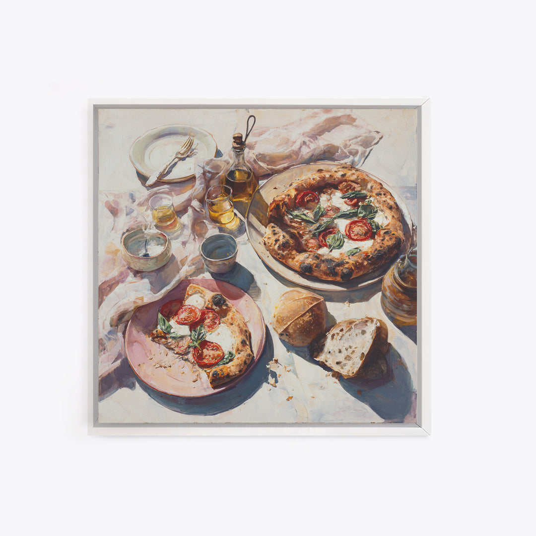 Pizzeria Tomato Basil and Mozzarella Still Life Canvas Print, Restaurant Art, Boho Decor, Restaurant Decor, Oil Painting, RES-1x1-82