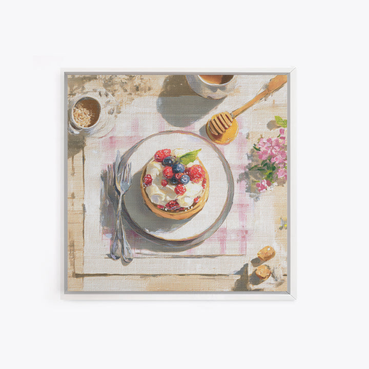 Dessert Tart with Berries and Cream Framed Canvas Print, Restaurant Art, Minimalist Decor, Restaurant Decor, Fine Art, Bistro, RES-1x1-88