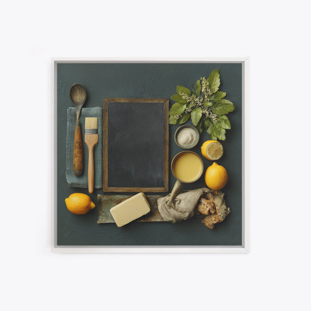 Blackboard Menu Feeling Without Readable Text Framed Canvas Print, Restaurant Art, Wall Art, Restaurant Decor, Oil Painting, RES-1x1-93