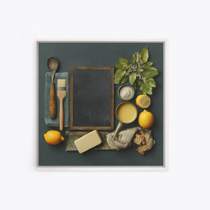 Blackboard Menu Feeling Without Readable Text Framed Canvas Print, Restaurant Art, Wall Art, Restaurant Decor, Oil Painting, RES-1x1-93