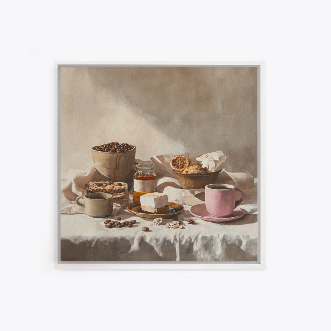 Coffee Beans and Pastry Arrangement Canvas Print, Restaurant Art, Modern Decor, Restaurant Decor, Fine Art, Bistro, Poster, RES-1x1-94