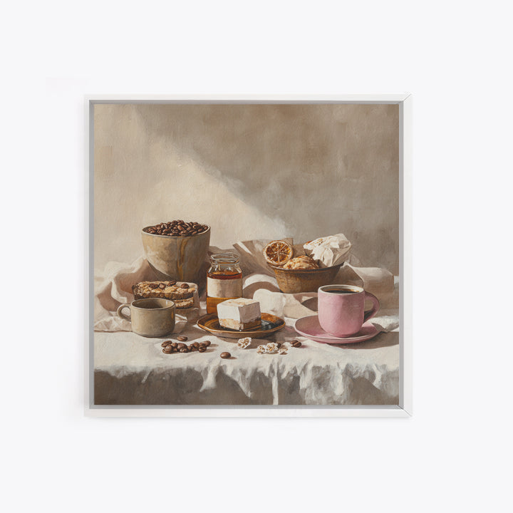 Coffee Beans and Pastry Arrangement Canvas Print, Restaurant Art, Modern Decor, Restaurant Decor, Fine Art, Bistro, Poster, RES-1x1-94