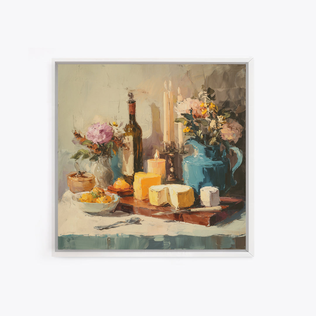 Elegant Table Objects Framed Canvas Print, Restaurant Art, Canvas, Restaurant Decor, Fine Art, Bistro, Living Room Decor, RES-1x1-96