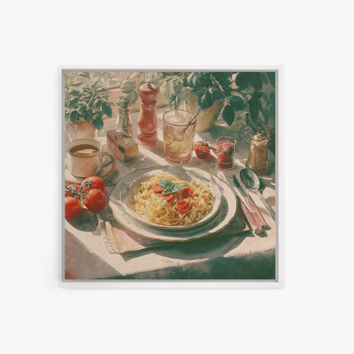 Fresh Pasta with Tomatoes and Basil Canvas Print, Restaurant Art, Textured Painting, Restaurant Decor, Fine Art, Bistro, RES-1x1-98