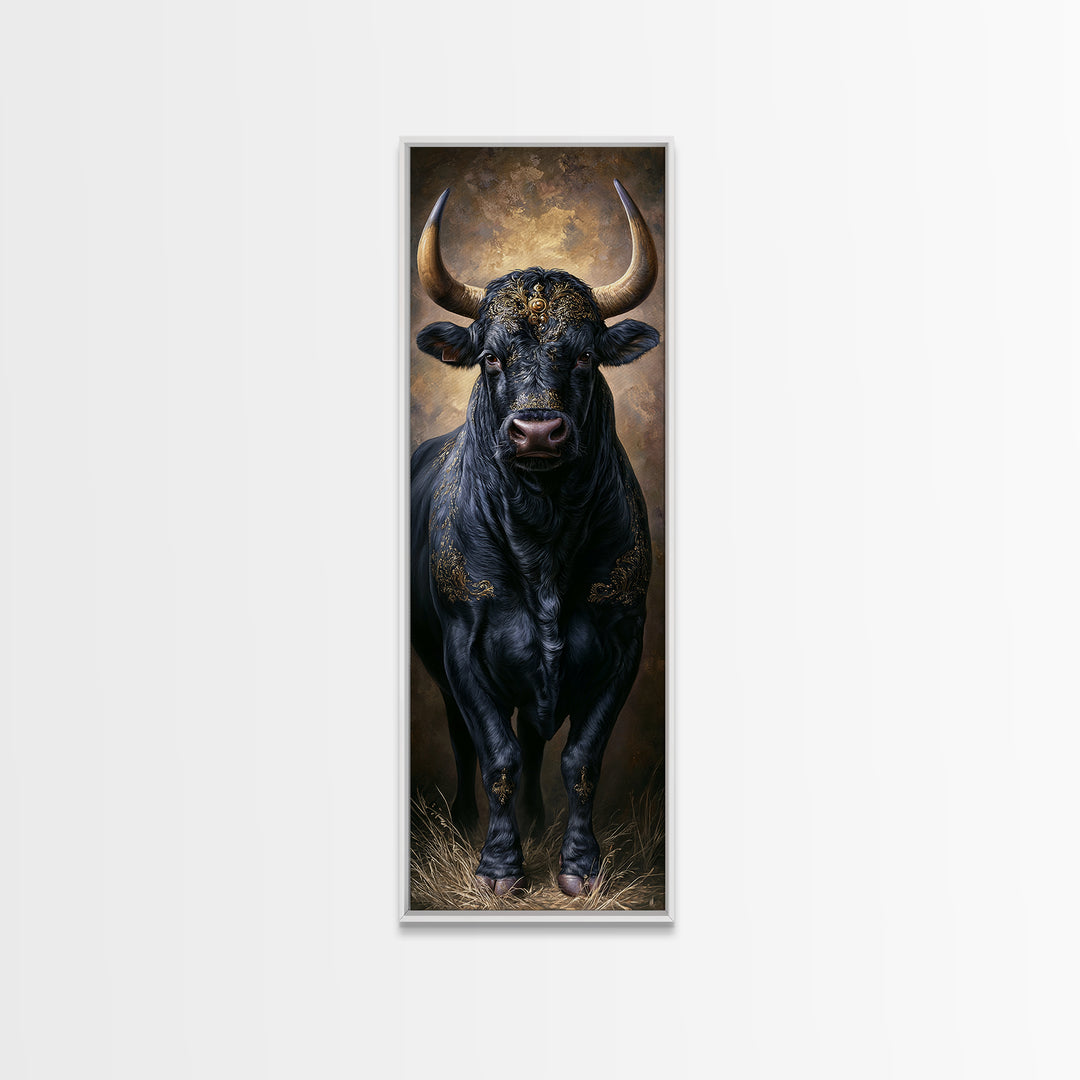 Steakhouse Black and Gold Bull Portrait Framed Canvas Print, Restaurant Art, Digital Print, Restaurant Decor, Fine Art, Bistro, RES-1x3-19