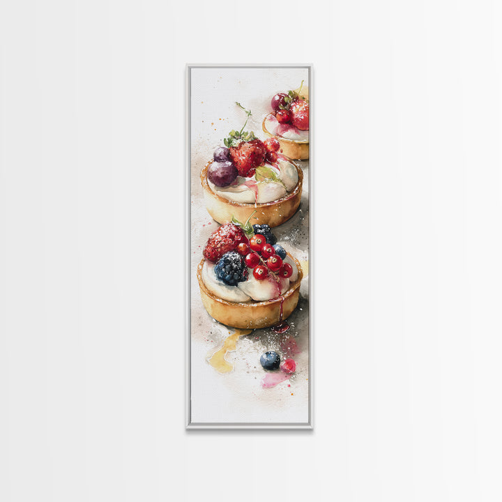 Dessert Tart with Berries and Cream Framed Canvas Print, Restaurant Art, Minimalist Decor, Restaurant Decor, Fine Art, Bistro, RES-1x3-4