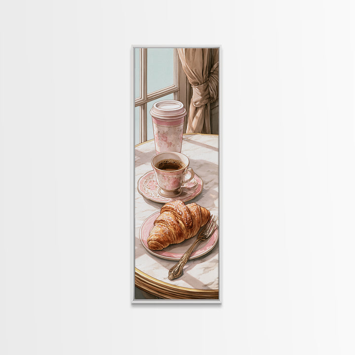French Bistro Coffee and Croissant Still Life Canvas Print, Restaurant Art, Neutral Decor, Restaurant Decor, Fine Art, Bistro, RES-1x3-42