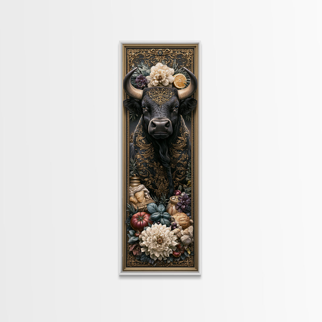 Steakhouse Black and Gold Bull Portrait Canvas Print, Restaurant Art, Living Room Decor, Restaurant Decor, Fine Art, Bistro, RES-1x3-43