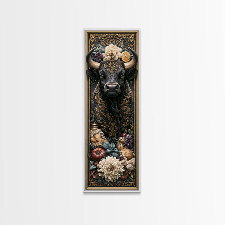 Steakhouse Black and Gold Bull Portrait Canvas Print, Restaurant Art, Living Room Decor, Restaurant Decor, Fine Art, Bistro, RES-1x3-43