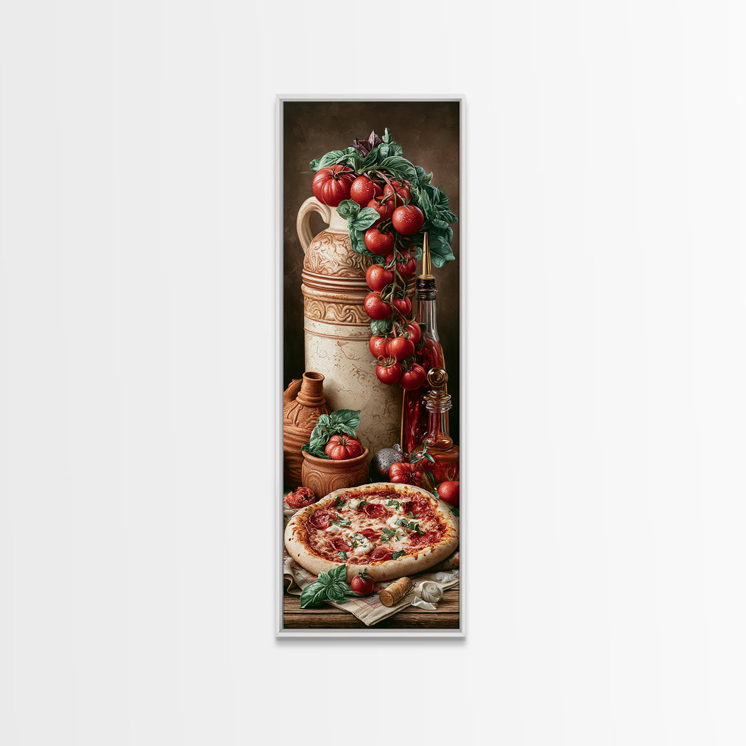 Pizzeria Tomato Basil and Mozzarella Still Life Framed Canvas Print, Restaurant Art, Modern Decor, Restaurant Decor, Bistro, RES-1x3-46