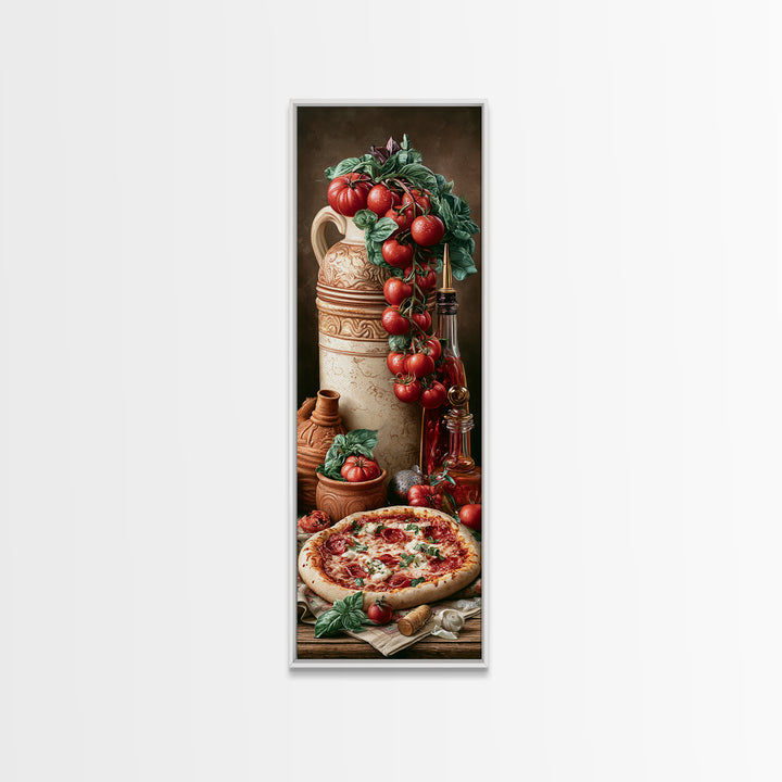 Pizzeria Tomato Basil and Mozzarella Still Life Framed Canvas Print, Restaurant Art, Modern Decor, Restaurant Decor, Bistro, RES-1x3-46