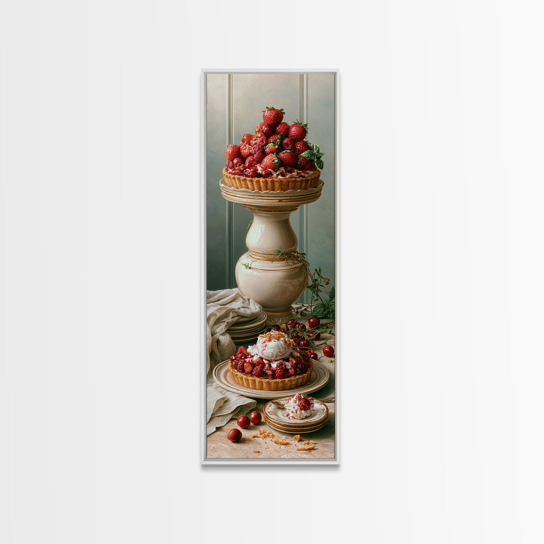 Dessert Tart with Berries and Cream Framed Canvas Print, Restaurant Art, Canvas Wall Art, Restaurant Decor, Fine Art, Bistro, RES-1x3-52