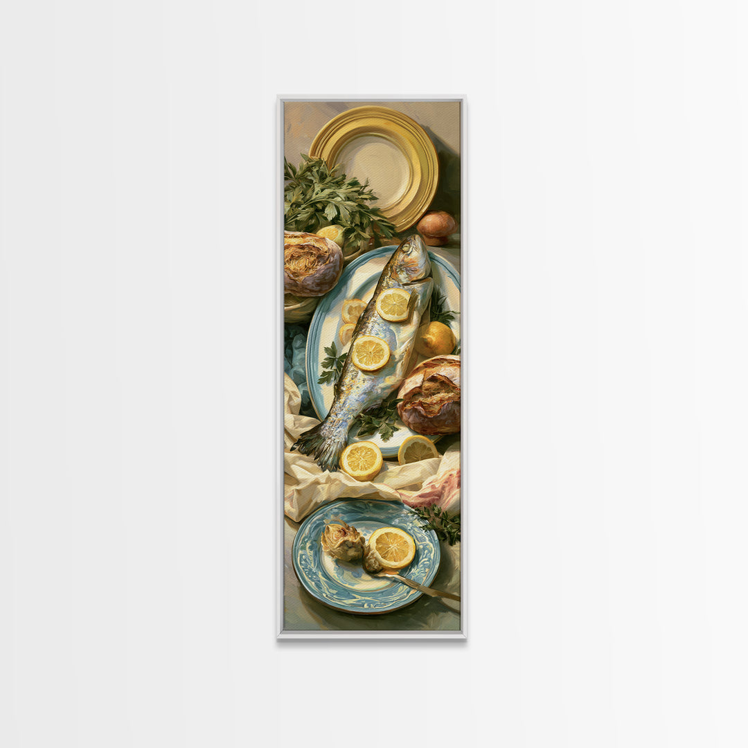Fresh Fish with Lemon and Herbs Canvas Print, Restaurant Art, Canvas Print, Restaurant Decor, Bistro, Statement Artwork, RES-1x3-59