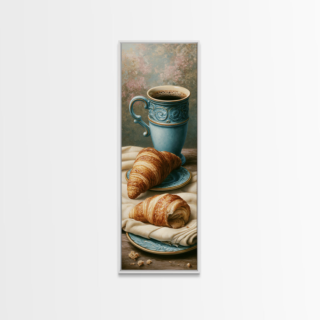 French Bistro Coffee and Croissant Still Life Canvas Print, Restaurant Art, Luxury Decor, Restaurant Decor, Bistro, RES-1x3-66