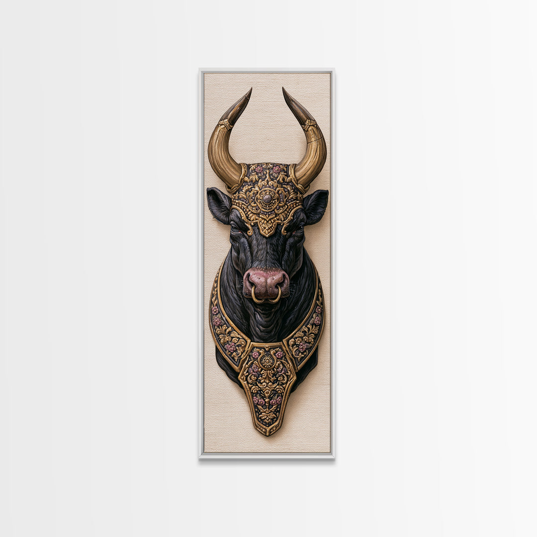 Steakhouse Black and Gold Bull Portrait Canvas Print, Restaurant Art, Bar Decor, Restaurant Decor, Fine Art, Bistro, RES-1x3-67