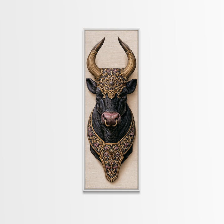 Steakhouse Black and Gold Bull Portrait Canvas Print, Restaurant Art, Bar Decor, Restaurant Decor, Fine Art, Bistro, RES-1x3-67