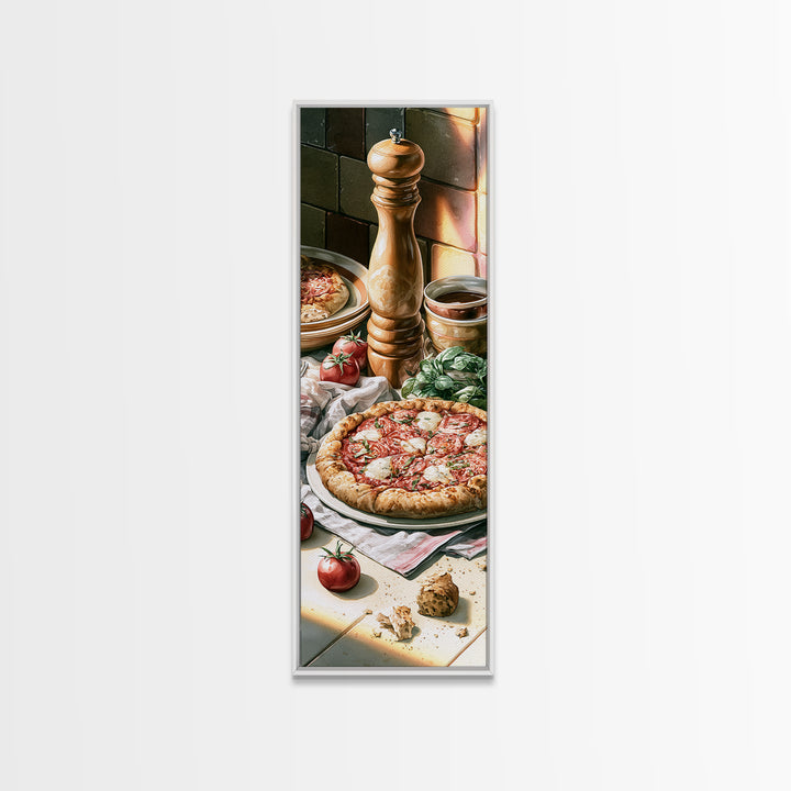 Pizzeria Tomato Basil and Mozzarella Still Life Framed Canvas Print, Restaurant Art, Modern Decor, Restaurant Decor, Bistro, RES-1x3-70