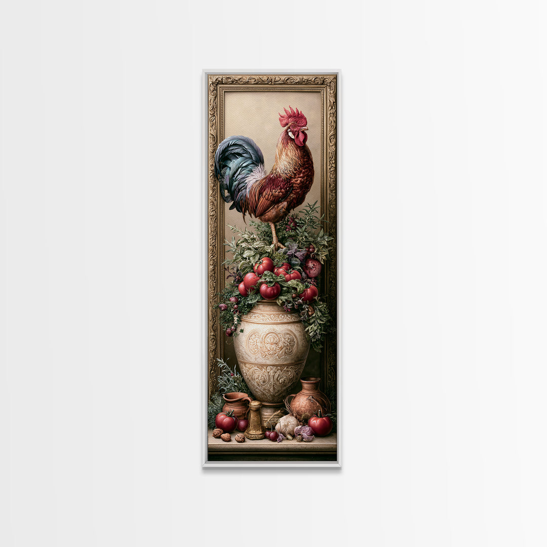 Rooster and Herbs for Farmhouse Restaurant Mood Framed Canvas Print, Restaurant Art, Canvas Print, Restaurant Decor, Bistro, RES-1x3-80