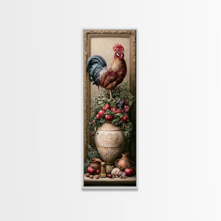 Rooster and Herbs for Farmhouse Restaurant Mood Framed Canvas Print, Restaurant Art, Canvas Print, Restaurant Decor, Bistro, RES-1x3-80