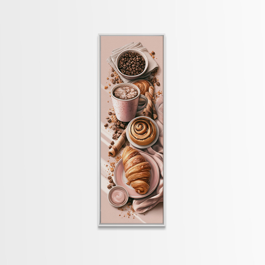 Coffee Beans and Pastry Arrangement Canvas Print, Restaurant Art, Boho Decor, Restaurant Decor, Oil Painting, Bistro, RES-1x3-82
