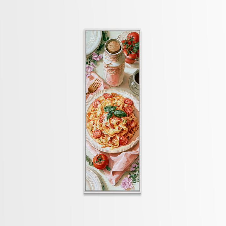 Fresh Pasta with Tomatoes and Basil Canvas Print, Restaurant Art, Contemporary Art, Restaurant Decor, Fine Art, Bistro, RES-1x3-86