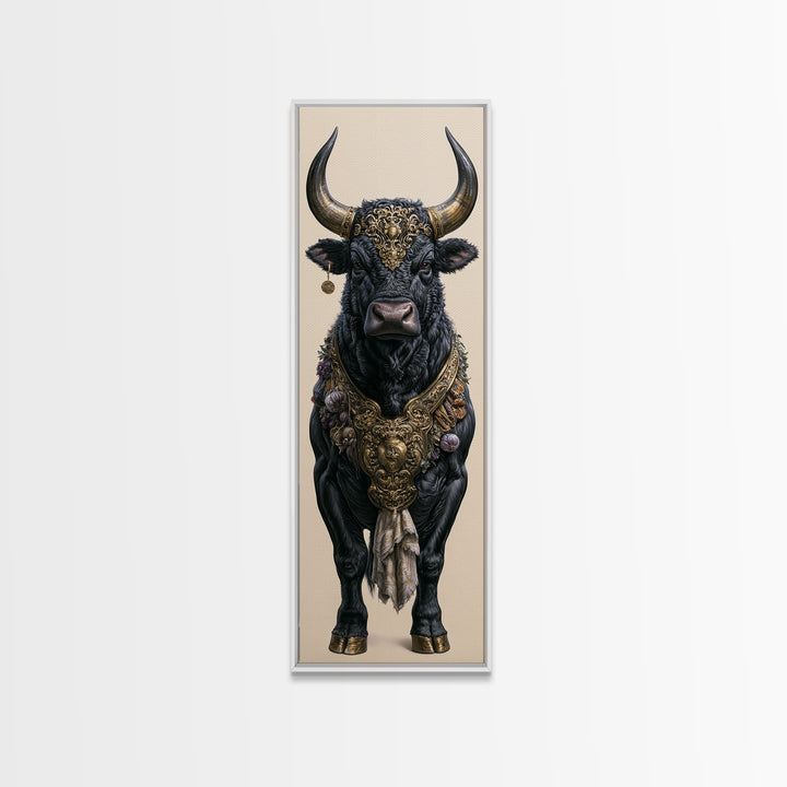 Steakhouse Black and Gold Bull Portrait Framed Canvas Print, Restaurant Art, Boho Decor, Restaurant Decor, Fine Art, Bistro, RES-1x3-91